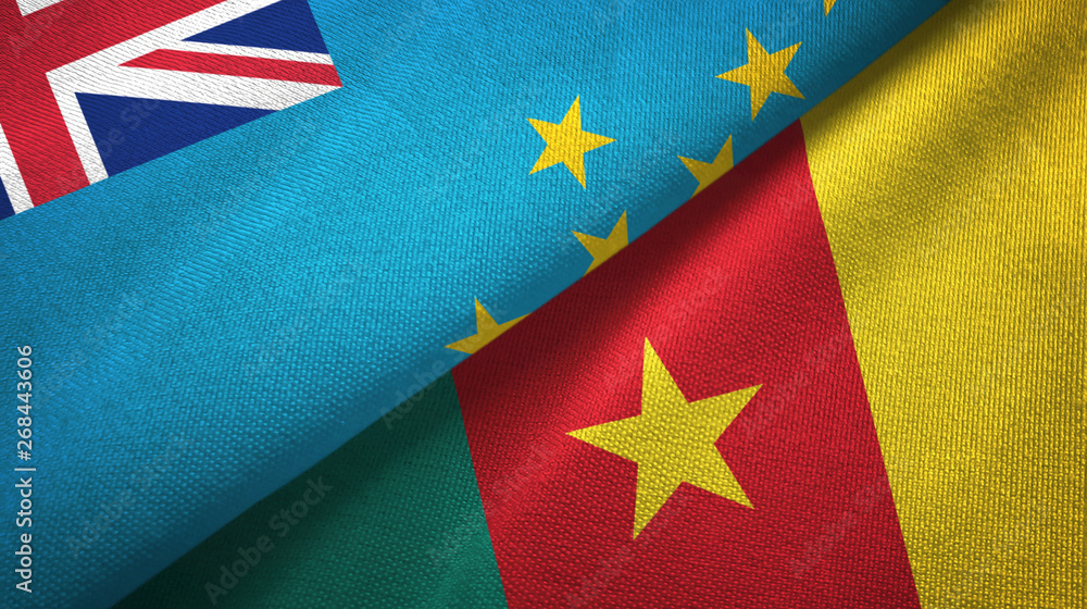 Tuvalu and Cameroon two flags textile cloth, fabric texture Tuvalu and Cameroon two flags textile cloth, fabric texture