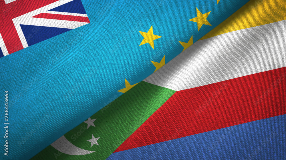Tuvalu and Comoros two flags textile cloth, fabric texture Tuvalu and Comoros two flags textile cloth, fabric texture