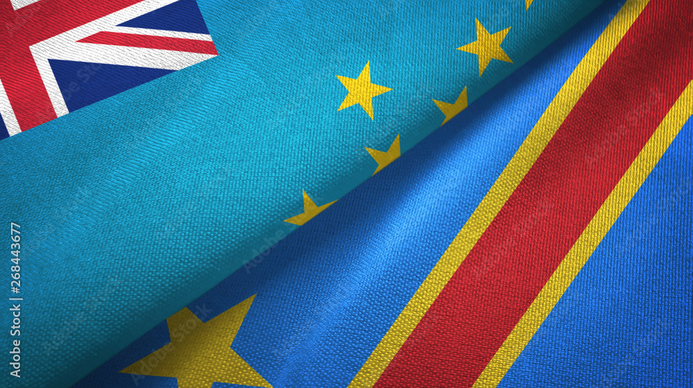 Tuvalu and Congo Democratic Republic two flags textile cloth Tuvalu and Congo Democratic Republic two flags textile cloth