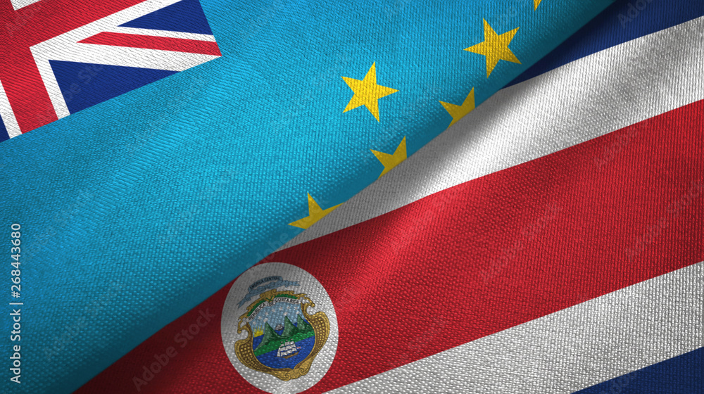 Tuvalu and Costa Rica two flags textile cloth, fabric texture Tuvalu and Costa Rica two flags textile cloth, fabric texture