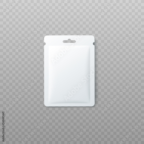 Blank package or foil sachet vector mockup isolated on transparent background.