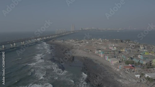 Mumbai Worli sea link bridge, 4k aerial, ungraded/flat photo