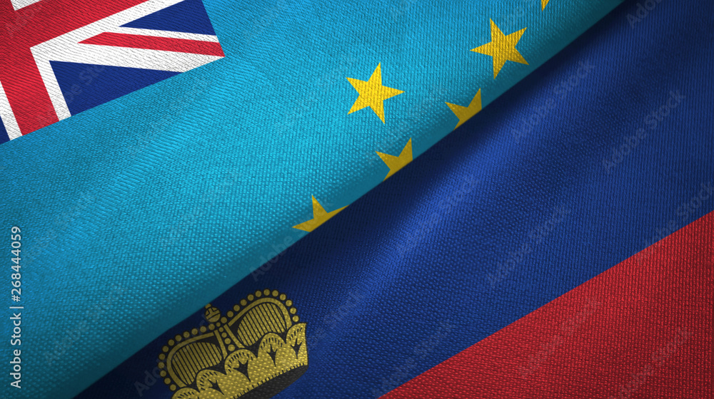 Tuvalu and Liechtenstein two flags textile cloth, fabric texture Tuvalu and Liechtenstein two flags textile cloth, fabric texture