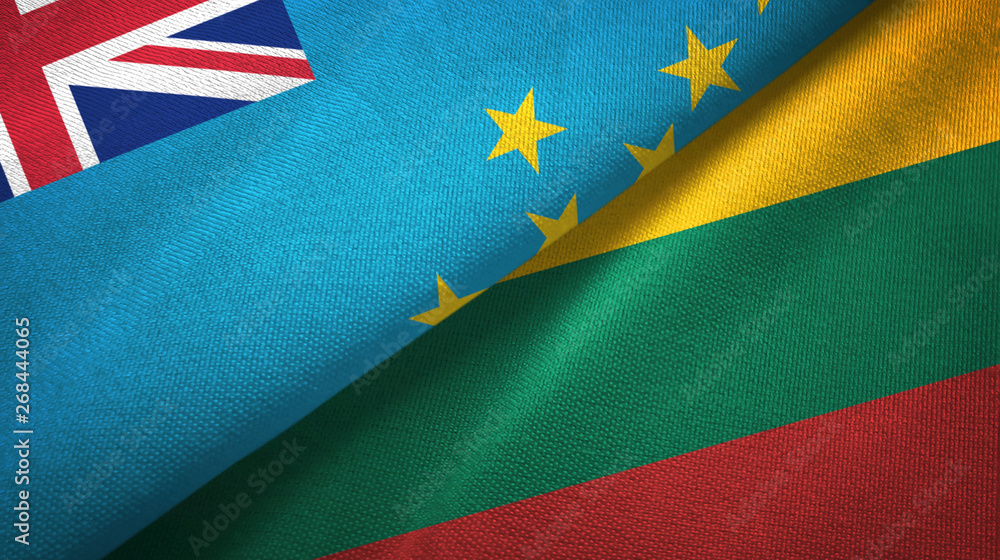 Tuvalu and Lithuania two flags textile cloth, fabric texture Tuvalu and Lithuania two flags textile cloth, fabric texture