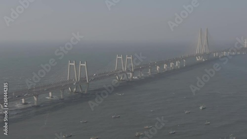 Mumbai Worli sea link bridge, 4k aerial, ungraded/flat photo