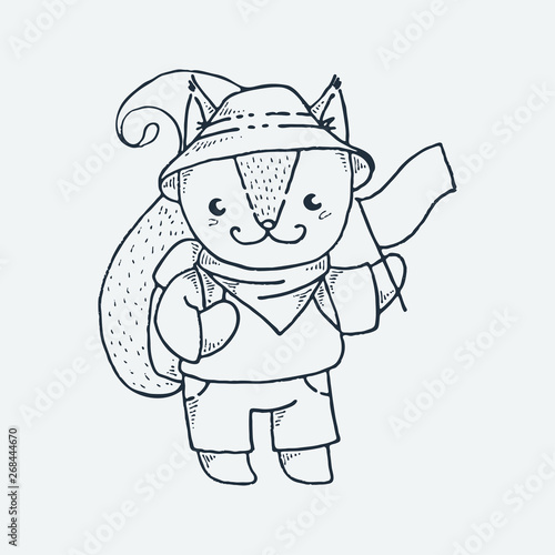 Cute little fox  cartoon hand drawn vector illustration. Cute for baby coloring pages  t-shirt print  fashion prints and other