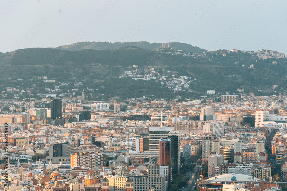 View of buildings and mountains in Barcelona, Spain