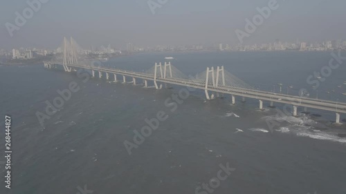 Mumbai Worli sea link bridge, 4k aerial, ungraded/flat photo