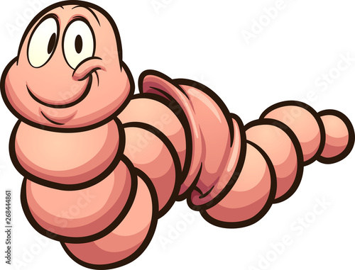 Happy cartoon worm character clip art. Vector illustration with simple gradients. All in a single layer. 