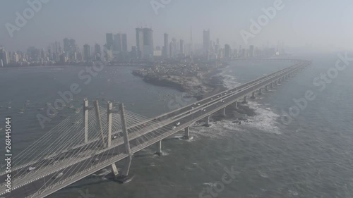 Mumbai Worli sea link bridge, 4k aerial, ungraded/flat photo