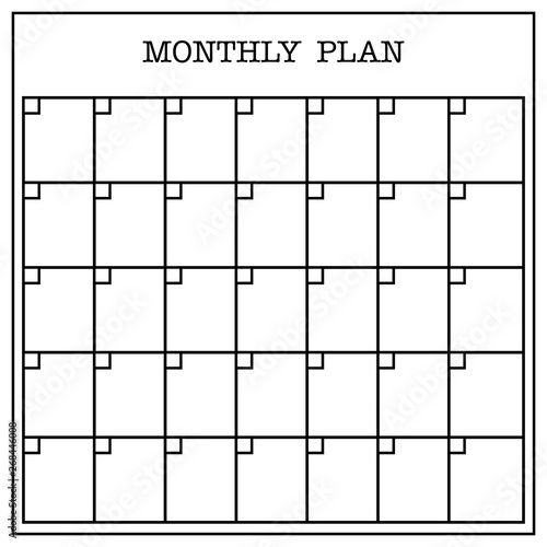 Retro style uncolored template for monthly plan