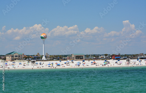Beach goers at Pensacola Beach in Escambia County, Florida on the Gulf of Mexico, USA