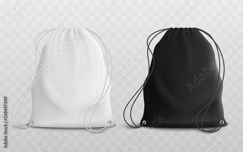 Set of blank drawstring bags mockup 3d realistic vector illustration.