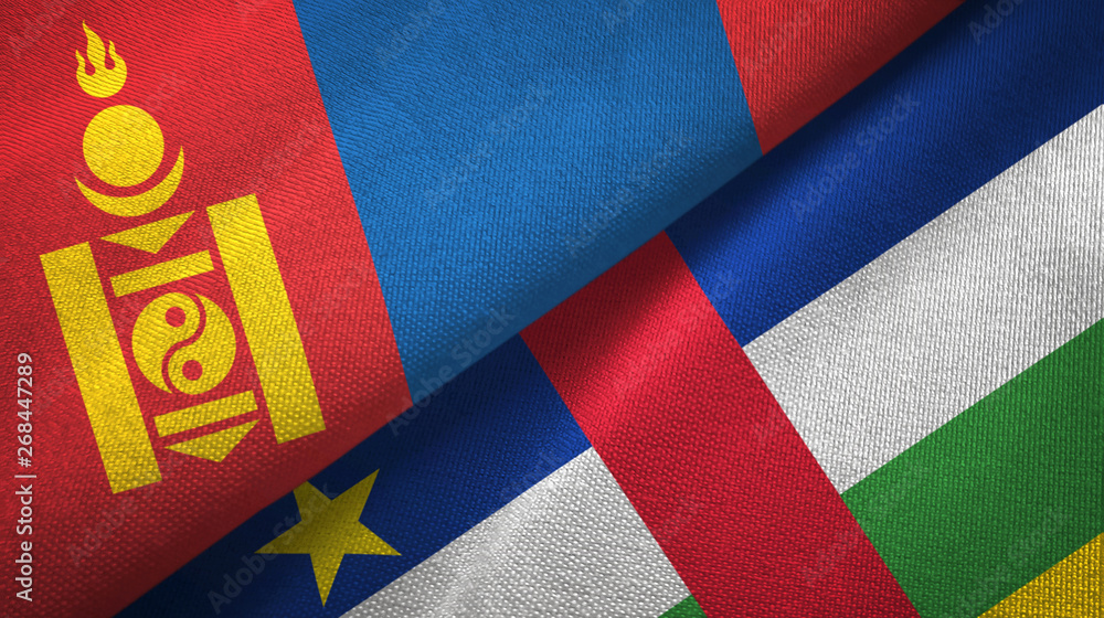 Mongolia and Central African Republic two flags textile fabric texture Mongolia and Central African Republic two flags textile fabric texture