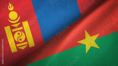 Mongolia and Burkina Faso two flags textile cloth, fabric texture 