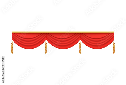 Red theater stage curtain valance with three folds