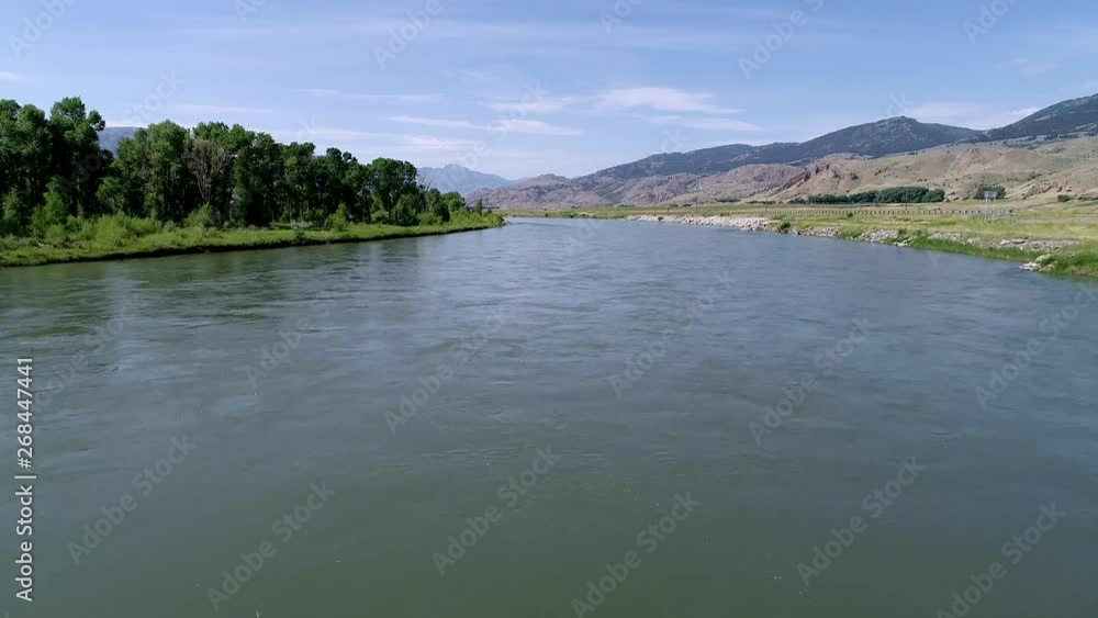 drone over Yellowstone river drone over Yellowstone river