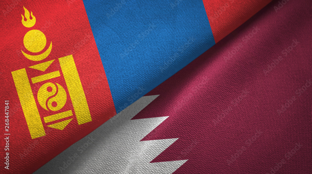 Mongolia and Qatar two flags textile cloth, fabric texture Mongolia and Qatar two flags textile cloth, fabric texture