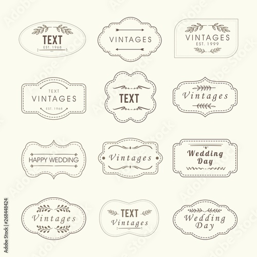 Vintage frames, sign boards set isolated on vintage color. Calligraphic design elements. wedding shape design template vect or