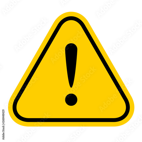 warning sign yellow, exclamation mark icon, danger sign, attention sign, caution alert symbol orange isolated on white background