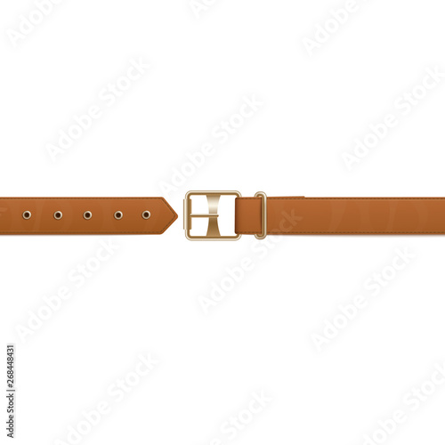 Brown belt or waistband realistic vector illustration isolated on background.