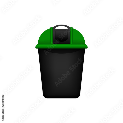 Bin, Recycle green small bin for waste isolated on white background, Green bin with recycle waste symbol, Front view of recycle bin green color for garbage waste