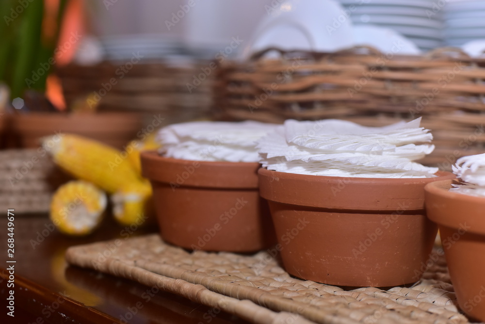 napkins in clay pots, hoedown napkins in clay pots, hoedown