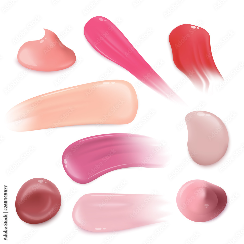 Set of cream blobs of lipstick or nail polish 3d vector isolated on white. Set of cream blobs of lipstick or nail polish 3d vector isolated on white.