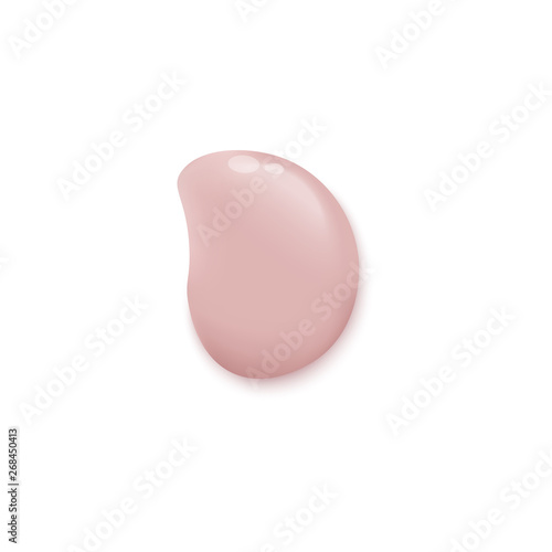 Beige pink cream blob of liquid foundation or face moisturizer isolated on white background