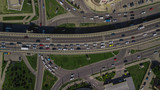 Drone's Eye View - Aerial top down view of urban traffic jam on bridge