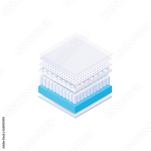 Anatomy of a mattress - separate inside layers in realistic 3d isometric chart