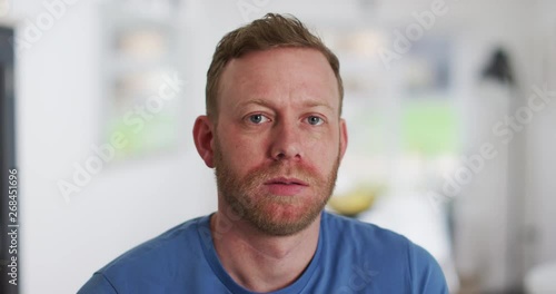 4K Close up portrait of fed up & depressed Caucasian man