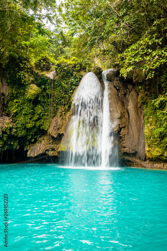 Kawasan Falls on Cebu island in Philippines, turquoise waterfalls © valeragf