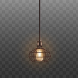 Black loft lamp with incandescent lightbulb, realistic interior design decoration