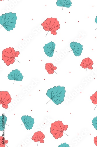 Seamless pattern with blue and red leafs 
