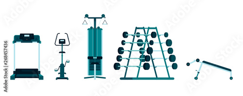 Gym exercise equipment for workout vector illustration isolated on white.