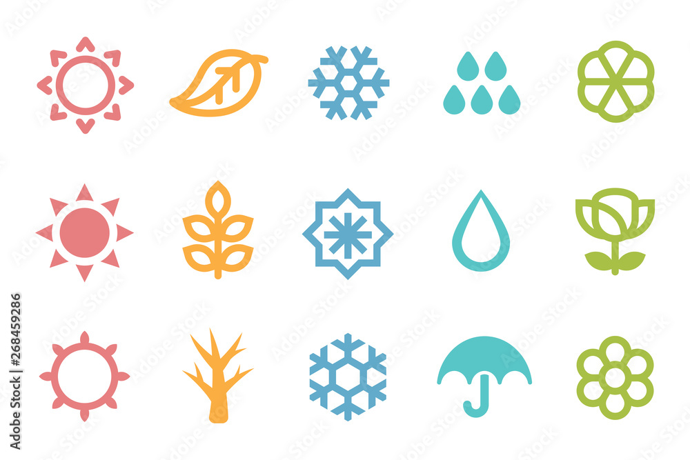 Five seasons symbol 3 set. Weather element. - obrazy, fototapety, plakaty 