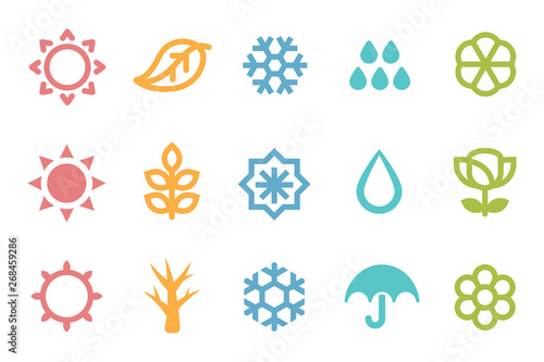 Five seasons symbol 3 set. Weather element.