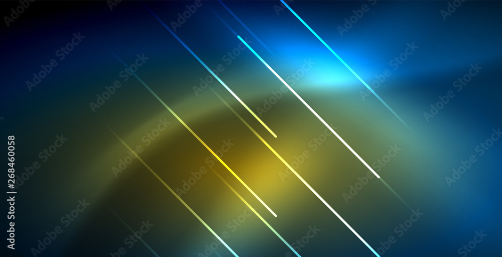 Neon glowing techno lines, blue hi-tech futuristic abstract background template with lights Neon glowing techno lines, blue hi-tech futuristic abstract background template with lights