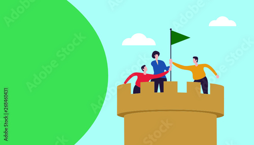 Business concept with simple people character. online ecommerce business in modern flat design template for web landing page, banner, presentation, flyer, poster, social media. Vector illustration - V