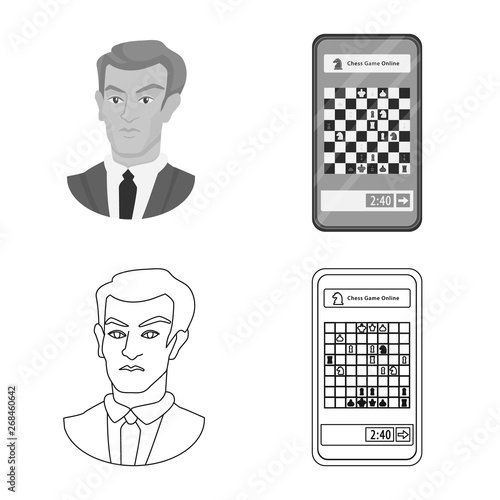 Vector illustration of checkmate and thin symbol. Set of checkmate and target stock symbol for web.