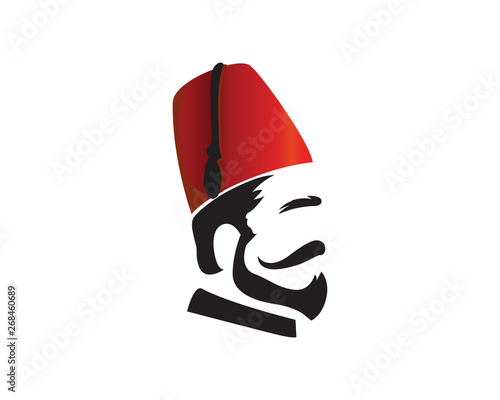 Turkish Man Wearing Fez Logo In Isolated White Background