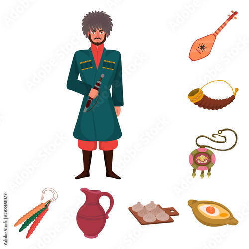 Isolated object of Caucasus and traditions logo. Set of Caucasus and attributes stock symbol for web.