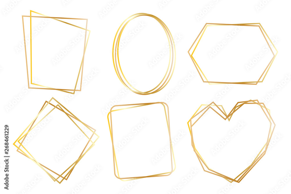 Collection of golden polygonal luxury frames vector set Collection of golden polygonal luxury frames vector set