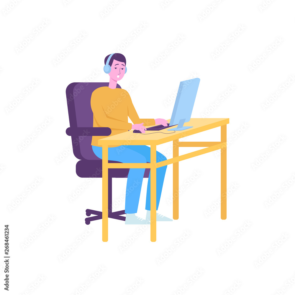 Cyber sport professional gamer man or guy with laptop vector isolated on white. Cyber sport professional gamer man or guy with laptop vector isolated on white.