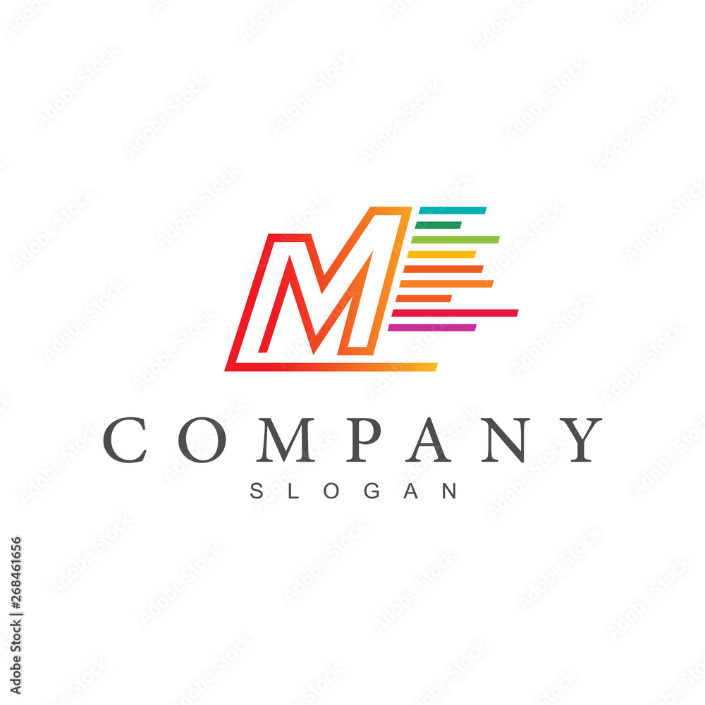 logo letter m, m logo and speed +  service company icon shipping with initials m