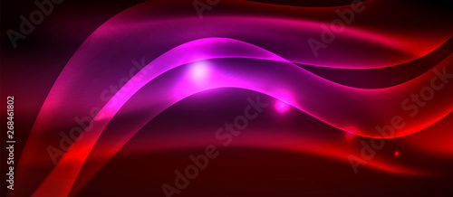 Glowing abstract wave on dark, shiny motion, magic space light. Techno abstract background