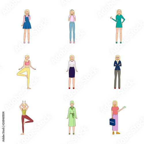 Vector illustration of woman and body sign. Set of woman and style vector icon for stock.