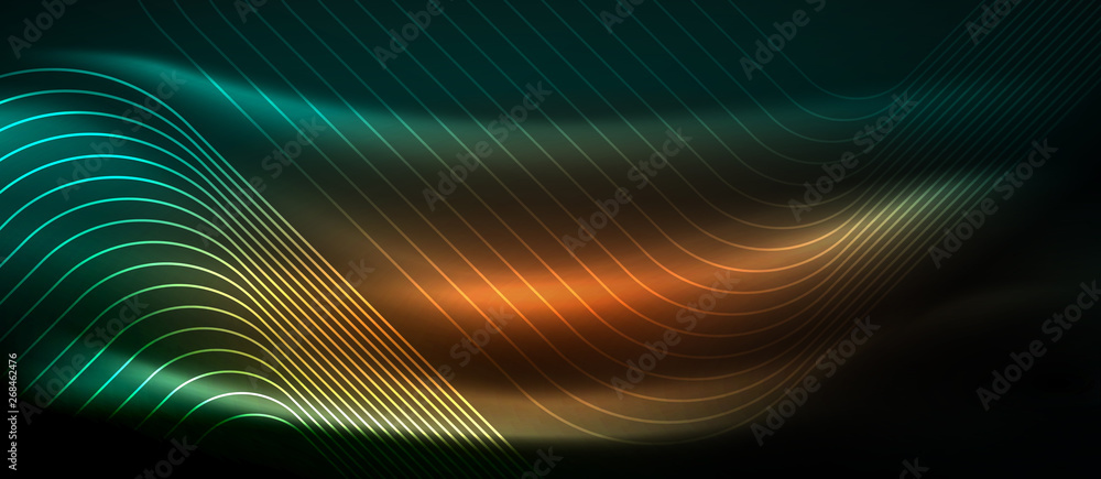 Dark background with neon glowing elements, shiny motion concept Dark background with neon glowing elements, shiny motion concept