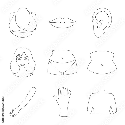 Isolated object of body and part symbol. Collection of body and anatomy stock vector illustration.